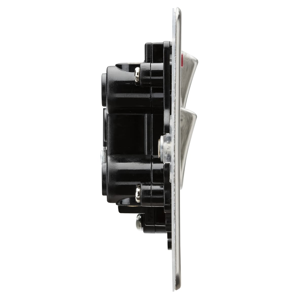 45A Flat Plate DP Cooker Switch & 13A Socket with Neons - Brushed Chrome/Black Insert - view 2