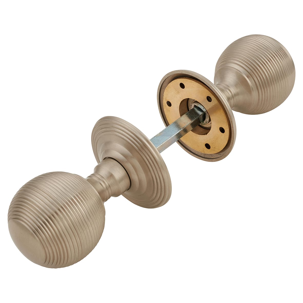Satin Nickel Beehive Mortice Door Knob - 60mm Rose Diameter - view 3