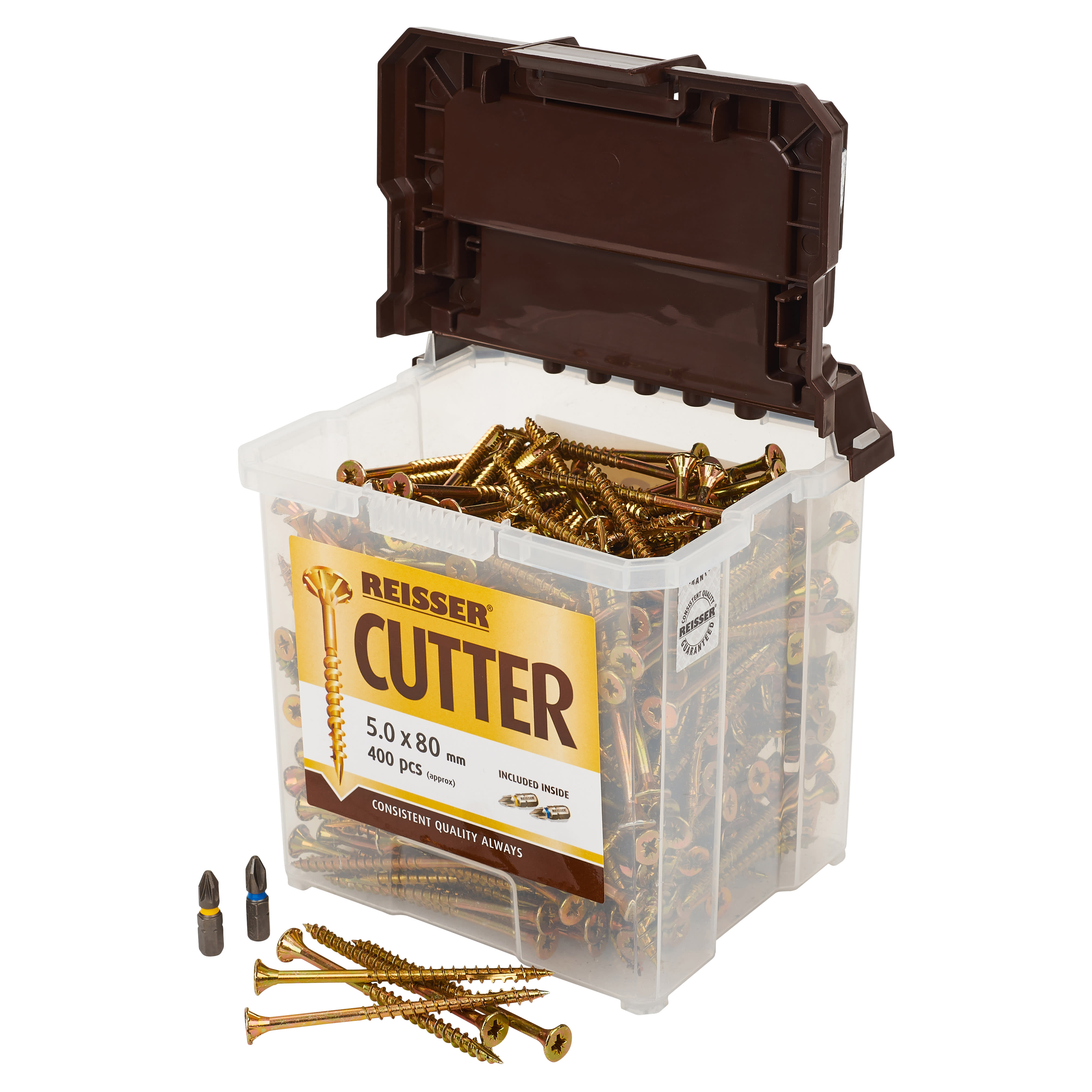 Cutter Pozi Countersunk Wood Screws Tub - 5.0 x 80mm - Yellow Zinc - Pack of 400 - view 2