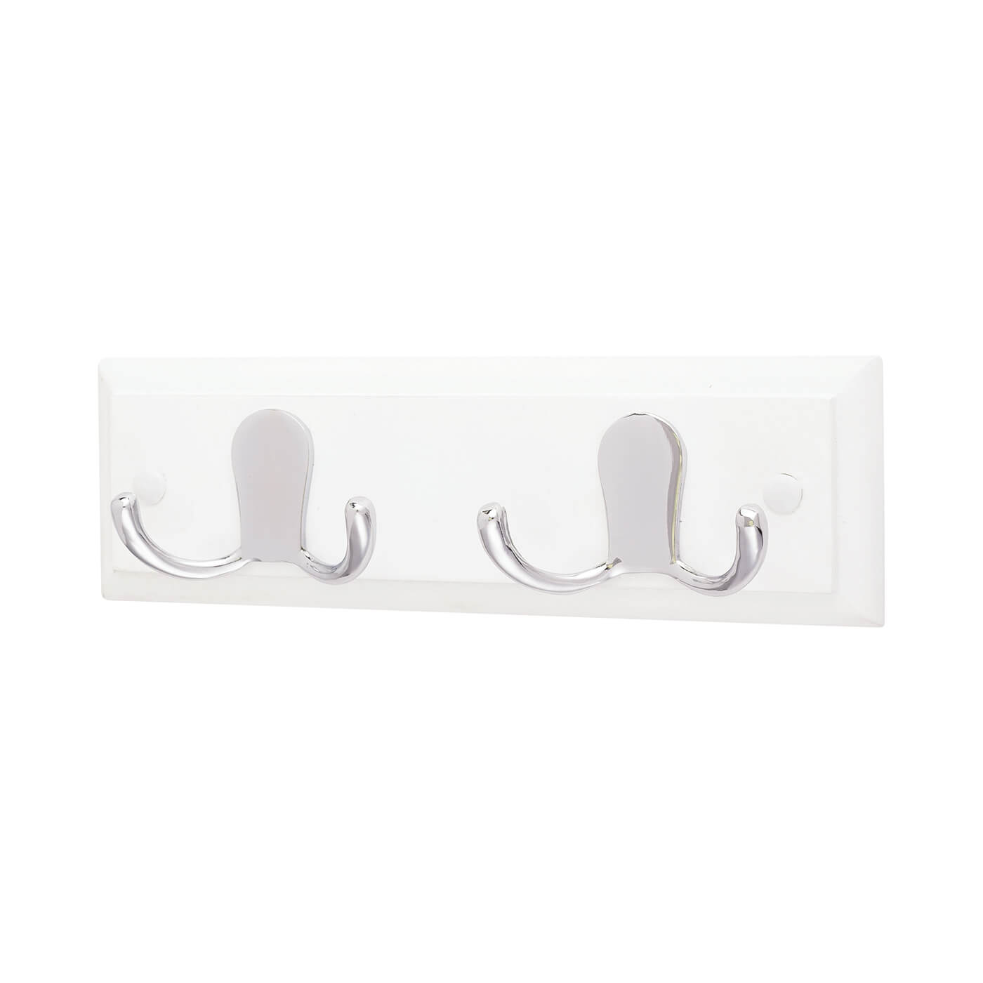 Double Coat Hook Rail - 225 x 70 x 15mm - 2 Hooks - White Board with Polished Chrome Hooks - view 2