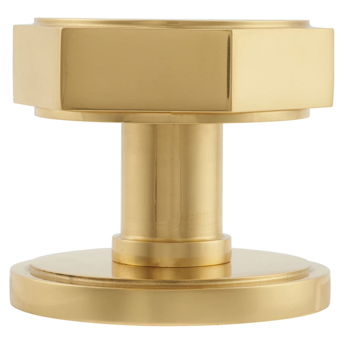 Polished Brass Hexagonal Centre Door Knob - 80mm Rose Diameter - view 2