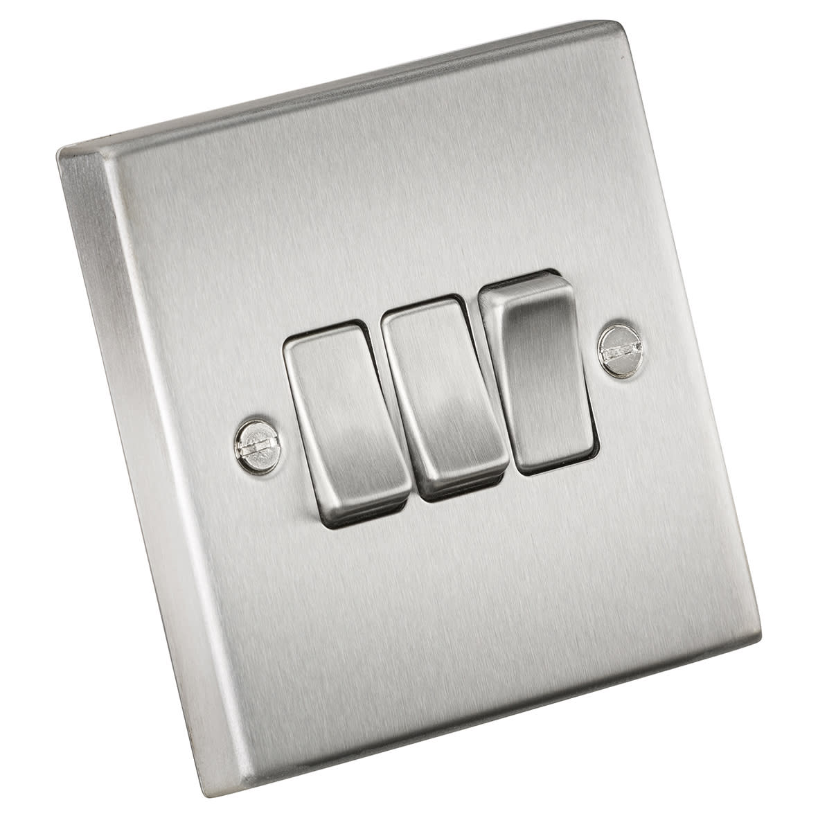 10AX 3 Gang 2 Way Square Edge Plate Light Switch - Brushed Chrome - view 2