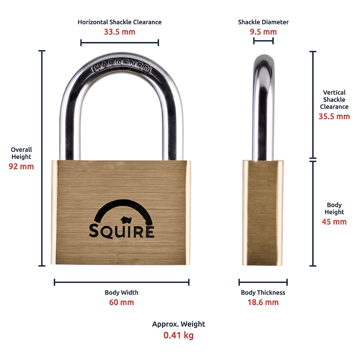 Lion Open Shackle Padlock - 60mm Body - 35.5 x 33.5mm Shackle - Brass - view 5