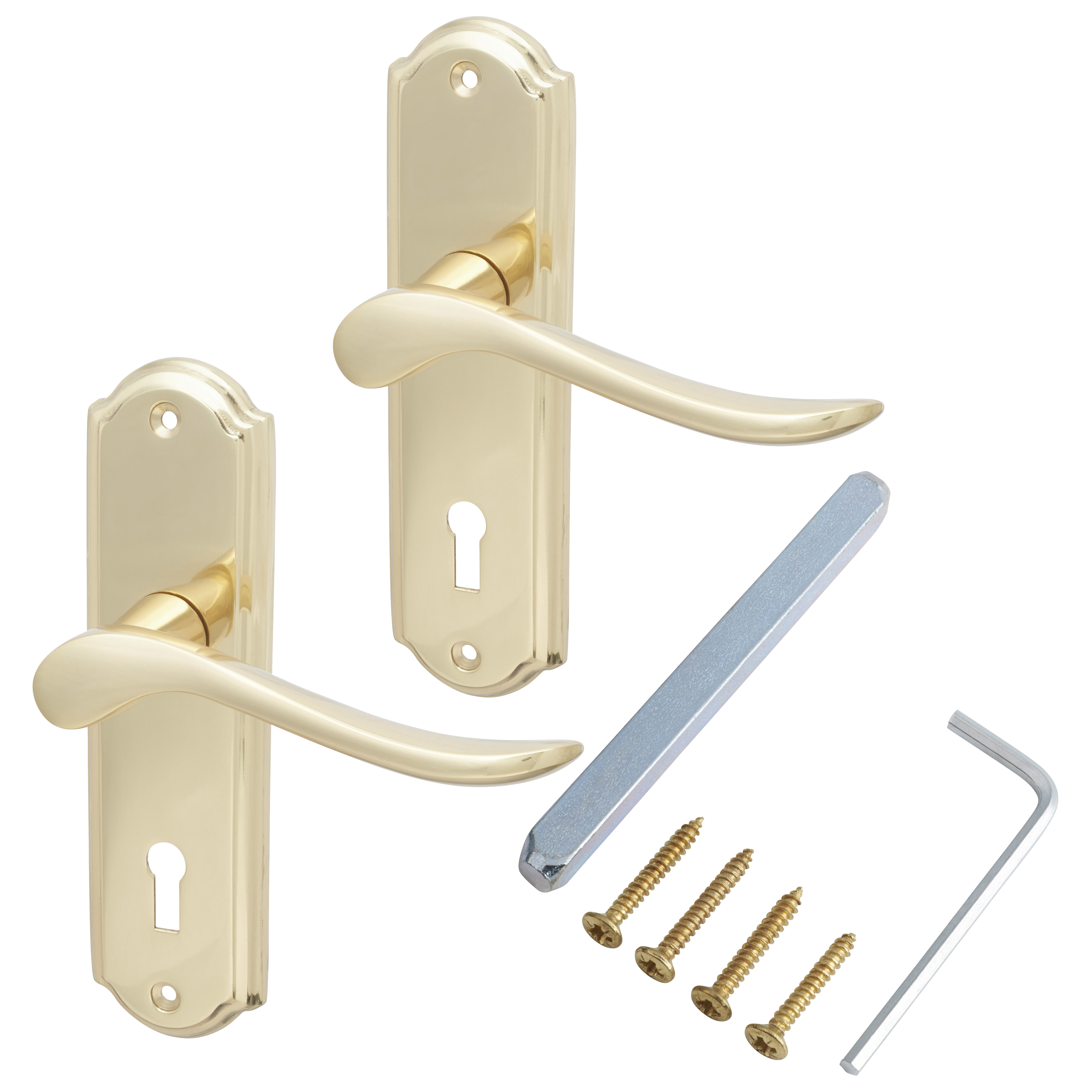 Polished Brass Scroll Keyhole Lock Door Handles - Turin Range - 170 x 46mm - view 3