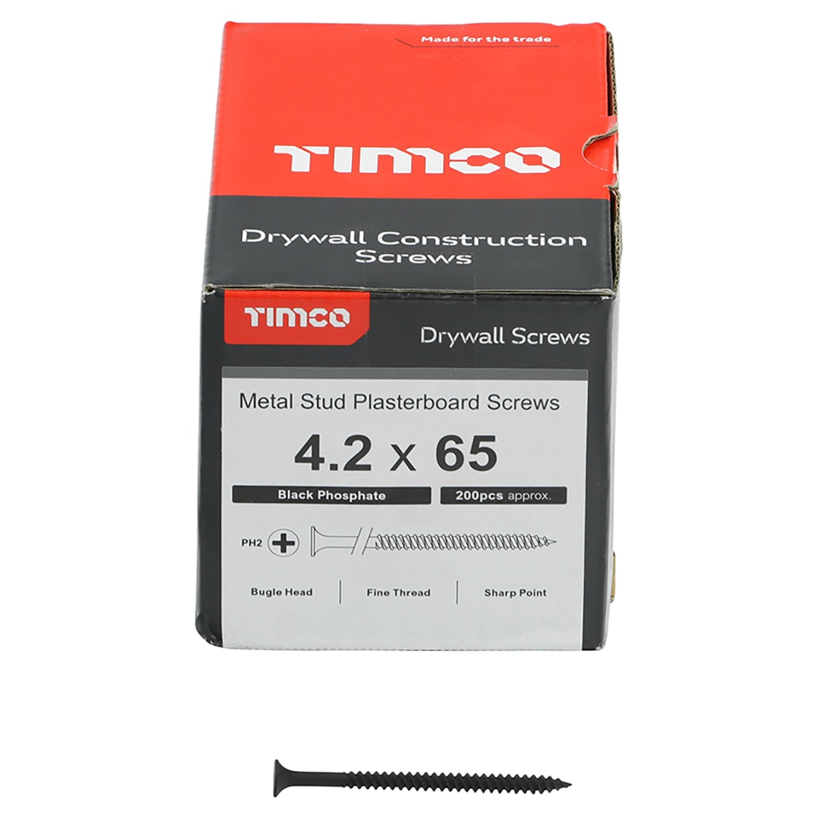 Fine Thread Bugle Head Drywall Screws - 4.2 x 65mm - Dark Grey Phosphate - Pack of 200 - view 4