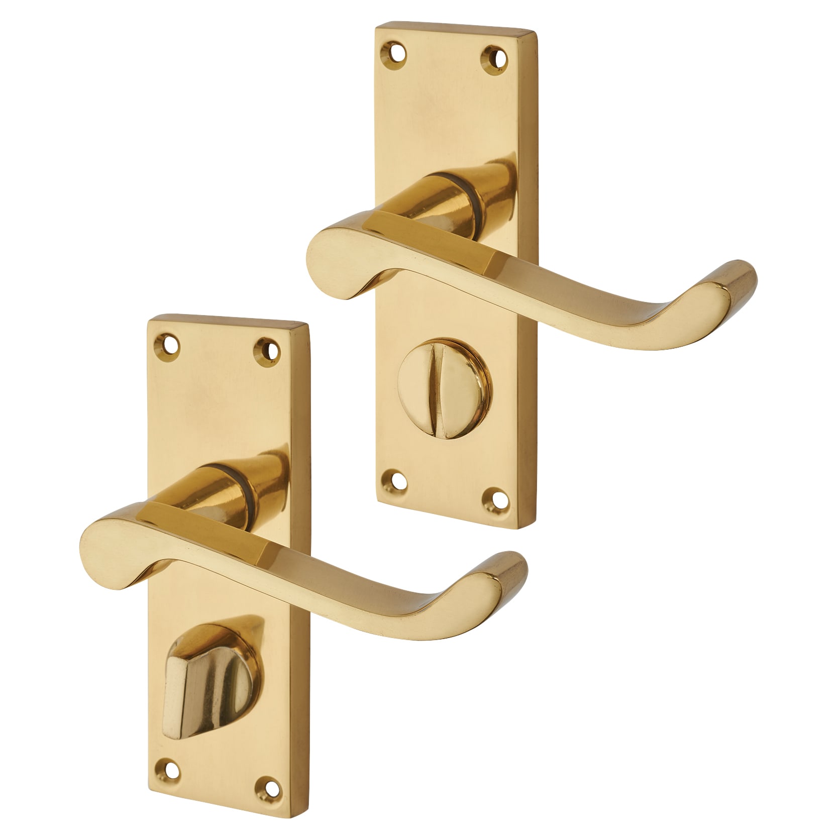 Polished Brass Budget Scroll Privacy Door Handles Pack - Short Plate - view 3