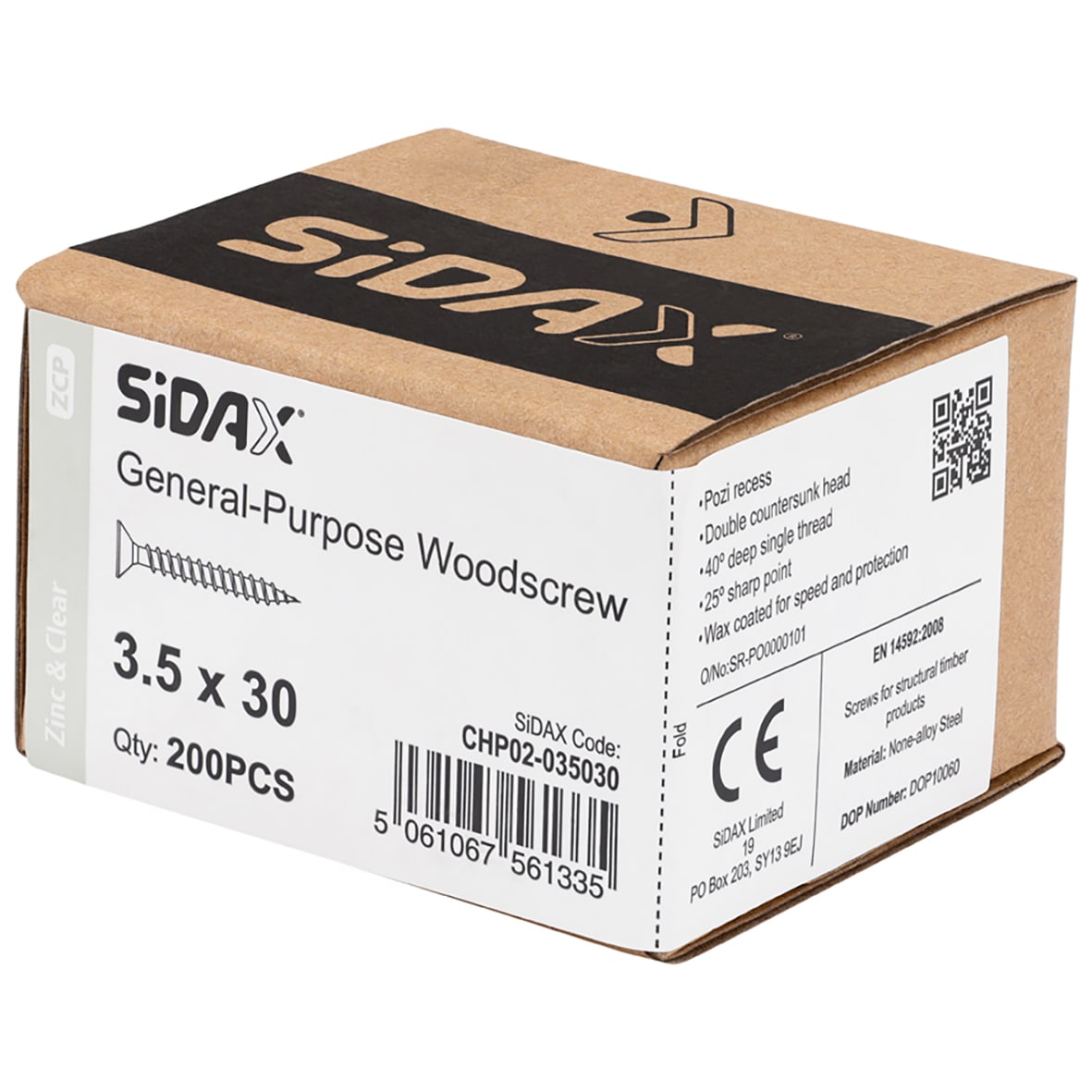 General Purpose Pozi Countersunk Chipboard Wood Screws - 3.5 x 30mm - Zinc Plated - Pk of 200 - view 2