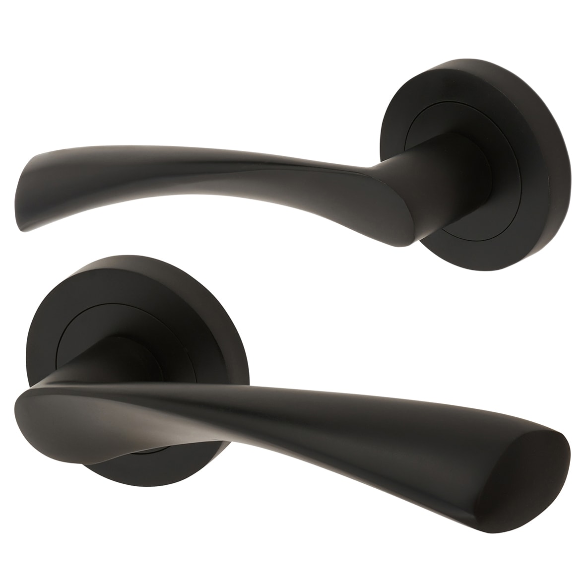 Matt Black Euro Lock Door Handles on Rose Pack - Ariel Range - view 2