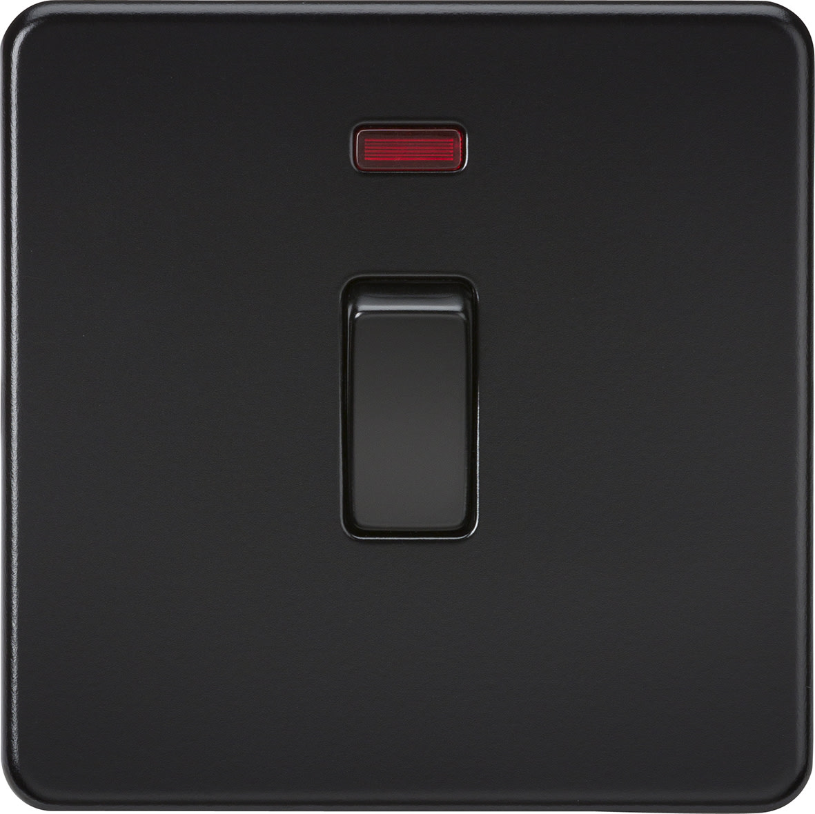 20A 1 Gang Double Pole Screwless Flat Plate Appliance Switch with Neon - Matt Black - view 3