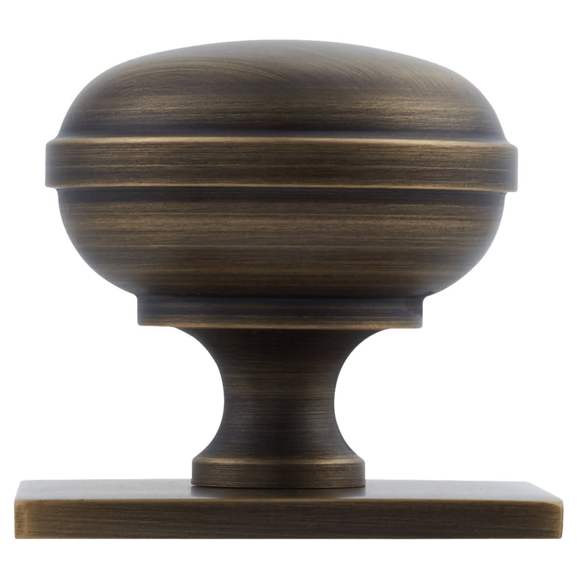 Quantock Cabinet Knob on Square Backplate - 34mm Diameter - Antique Brass - view 3