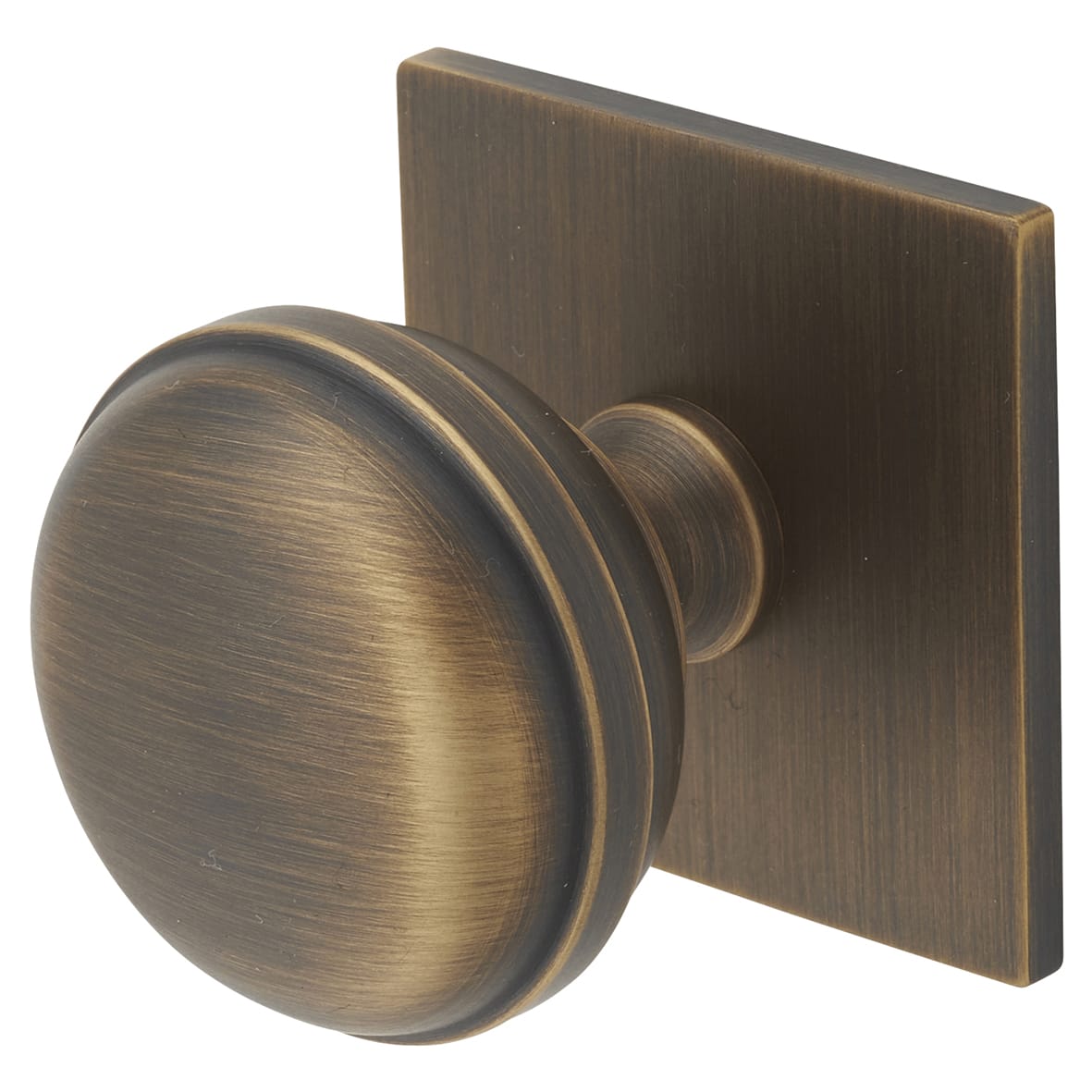 Quantock Cabinet Knob on Square Backplate - 34mm Diameter - Antique Brass - view 4