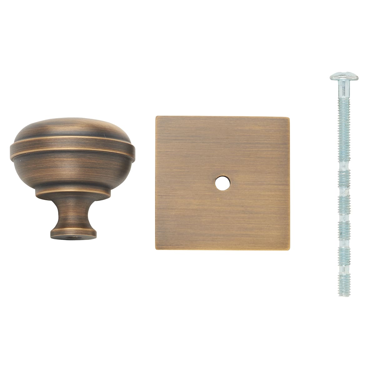 Quantock Cabinet Knob on Square Backplate - 34mm Diameter - Antique Brass - view 5