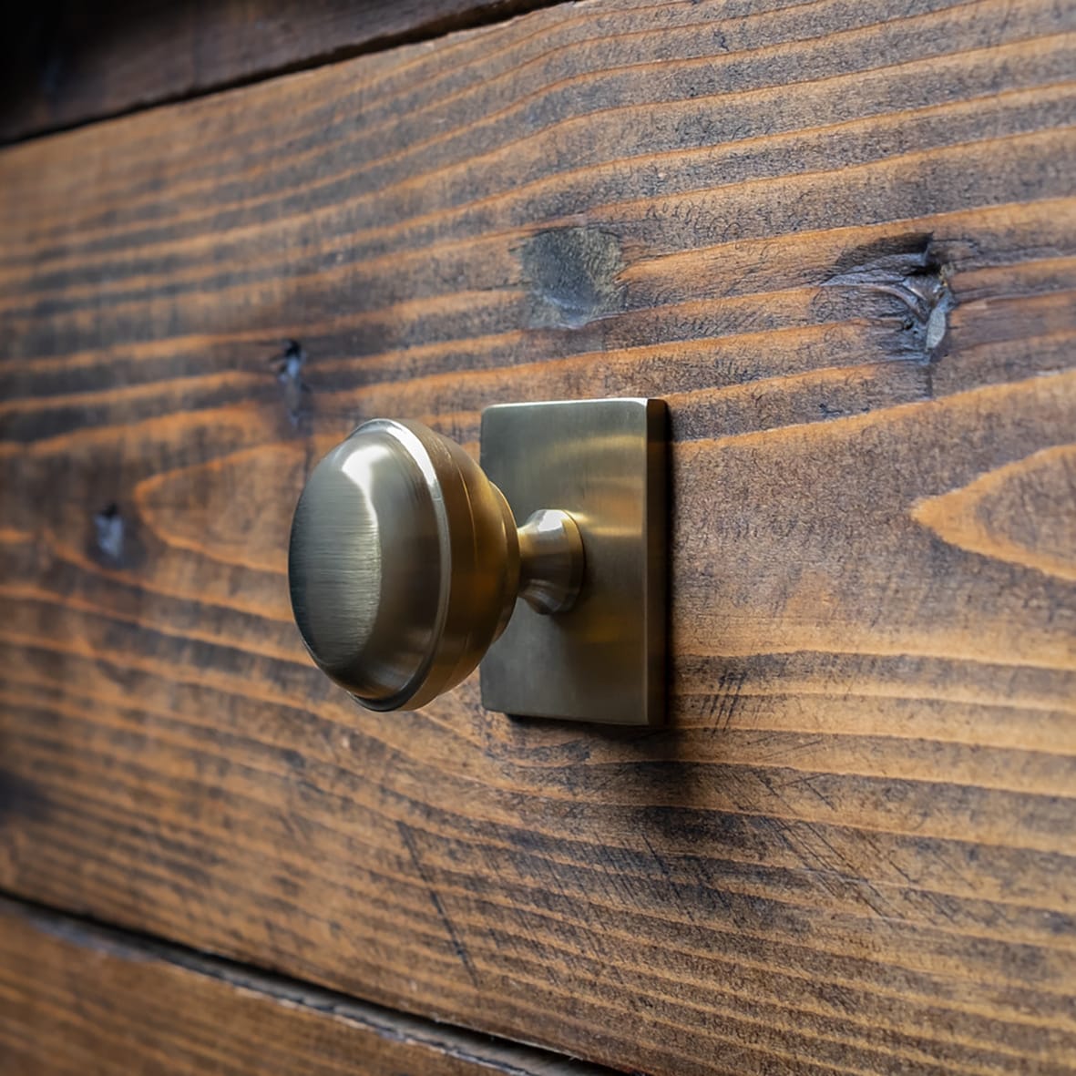 Quantock Cabinet Knob on Square Backplate - 34mm Diameter - Antique Brass - view 6