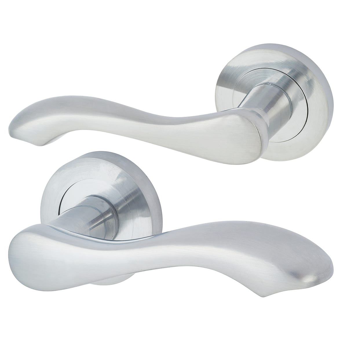 Satin Chrome Scroll 3 Lever Sashlock Door Handles on Rose Pack - Scarlett Range - view 2