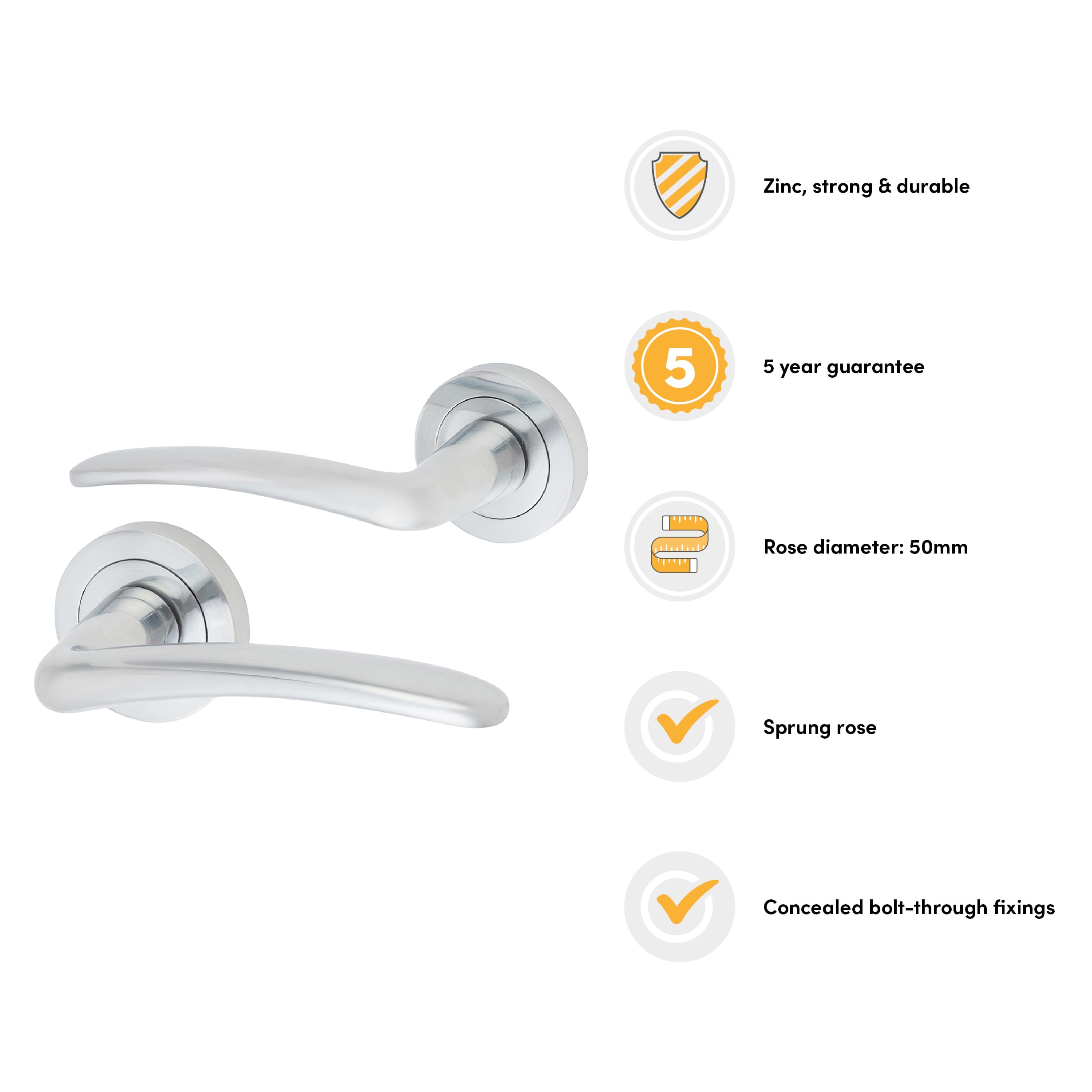 Satin Chrome Door Handles on Round Rose - Eloise Range - view 3