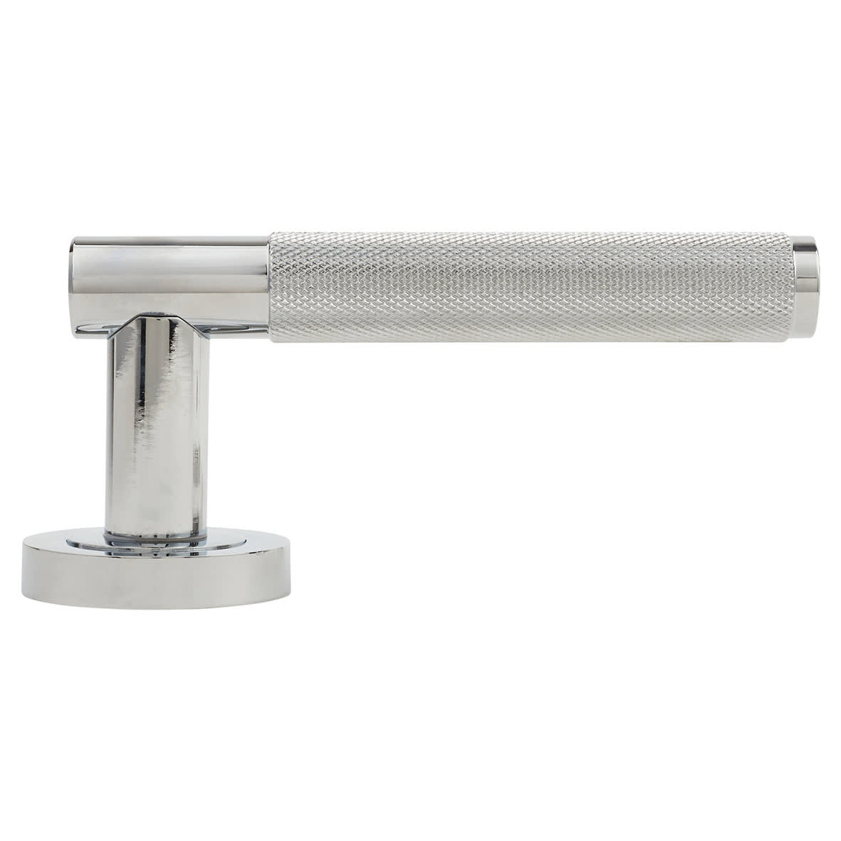 Polished Chrome Fire Rated Knurled Door Handles on Round Rose - Bari Range - view 3