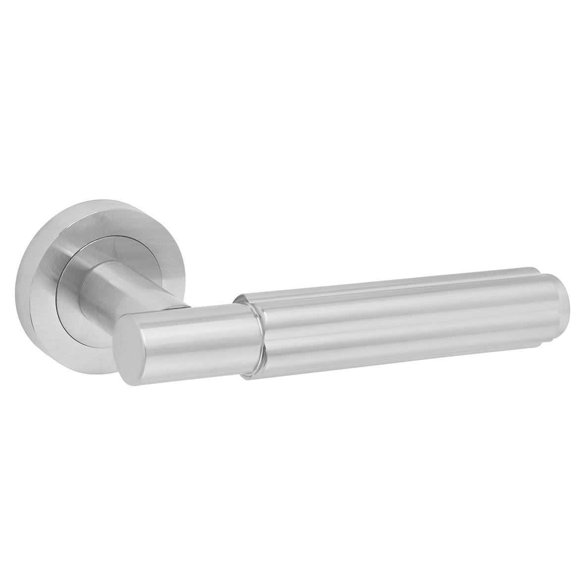 Polished Chrome Fire Rated Fluted Door Handles on Round Rose - Bloom Range - view 2