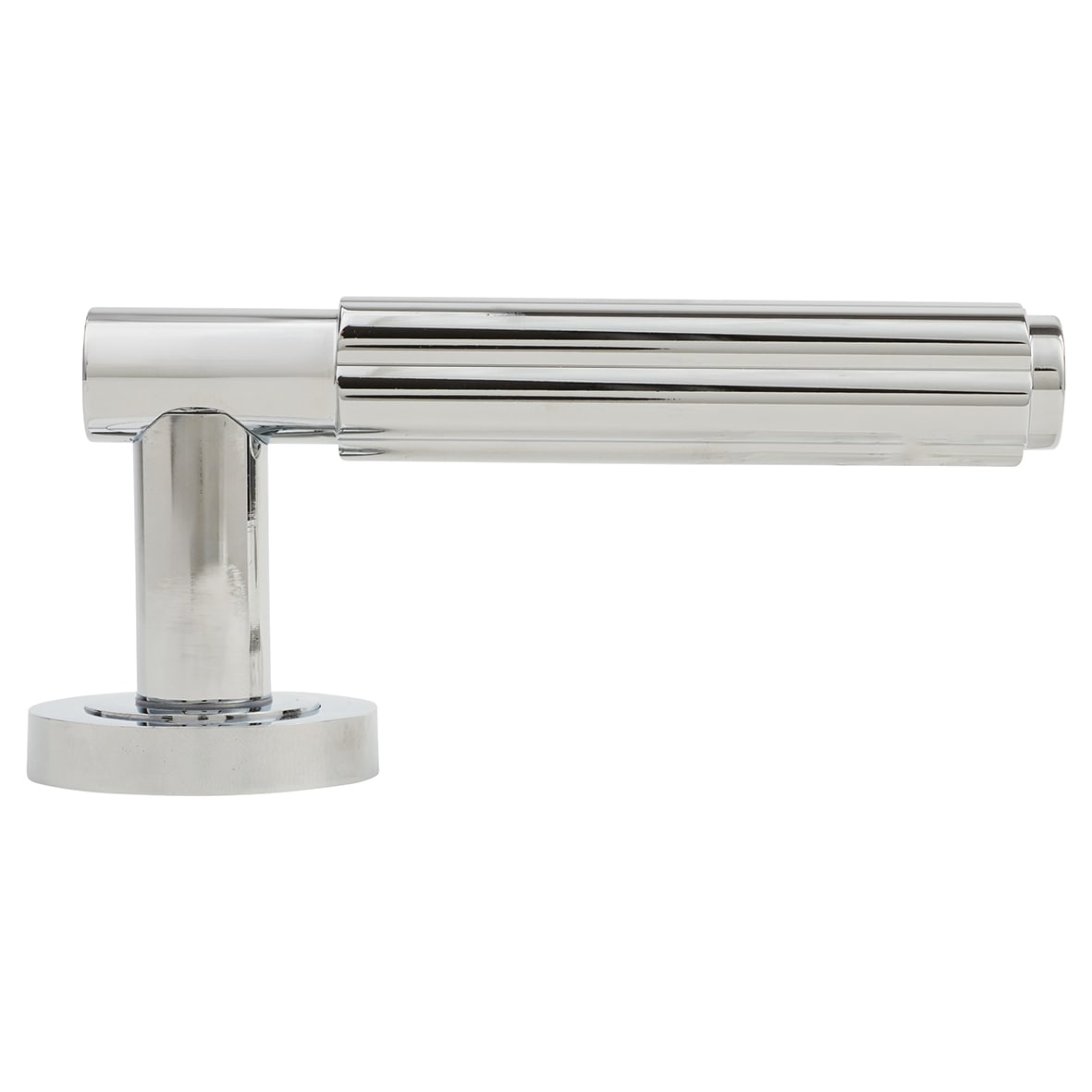 Polished Chrome Fire Rated Fluted Door Handles on Round Rose - Bloom Range - view 3
