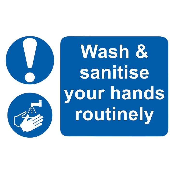 Wash & Sanitise Your Hands Routinely - 300 x 200mm - Blue - view 2