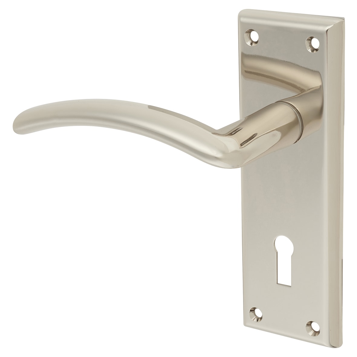 Brass Polished Nickel Keyhole Lock Door Handles - Trenta Range - 150 x 50mm - view 2