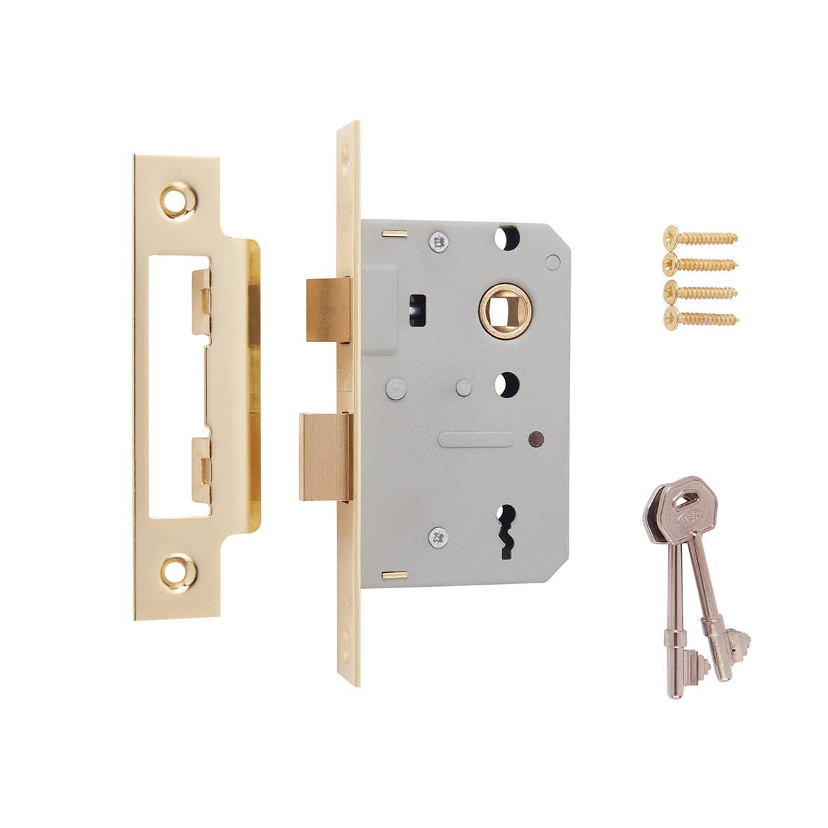 3 Lever Sashlock - 64mm Case - 44mm Backset - Polished Brass - view 4