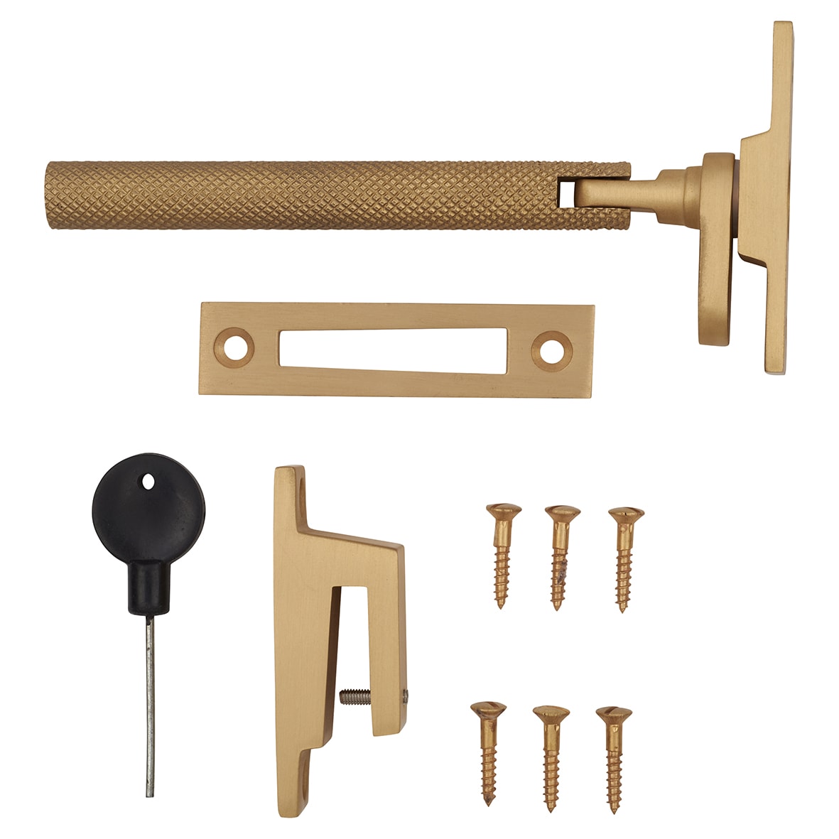 Willow Knurled Locking Mortice & Hook Plate Window Fastener - Reversible - Satin Brass - view 5