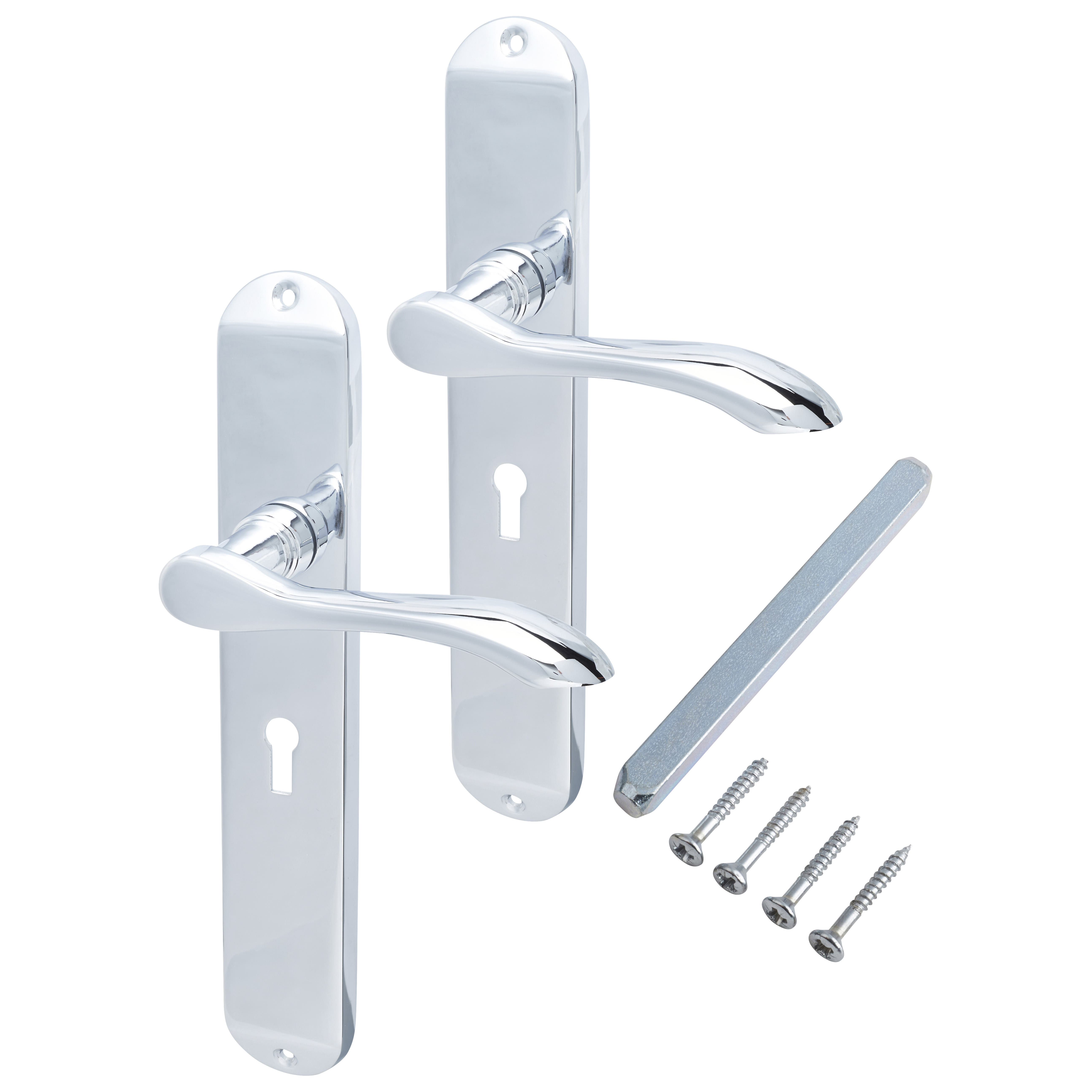 Polished Chrome Keyhole Lock Door Handles - Long Plate - Altea Range - 240 x 41mm - view 3