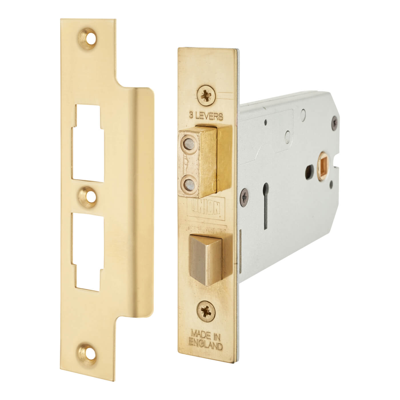2077 Bolt Through Horizontal Sashlock - 124mm Case - 38-101.5mm Backset - Polished Brass - view 2