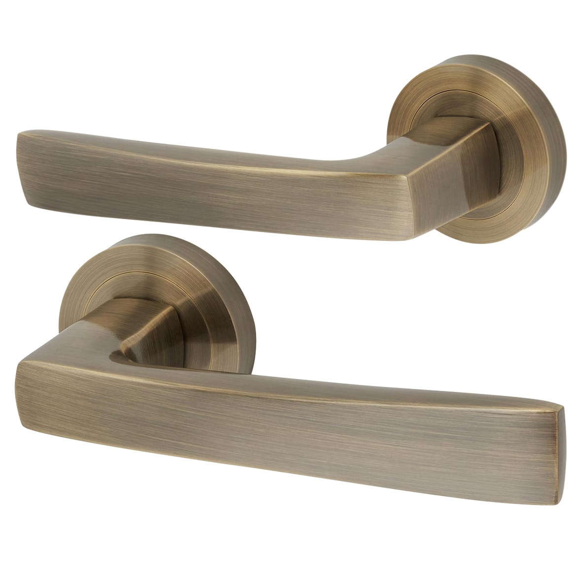 Antique Brass Latch Door Handles on Rose Pack - Ivy Range - view 2