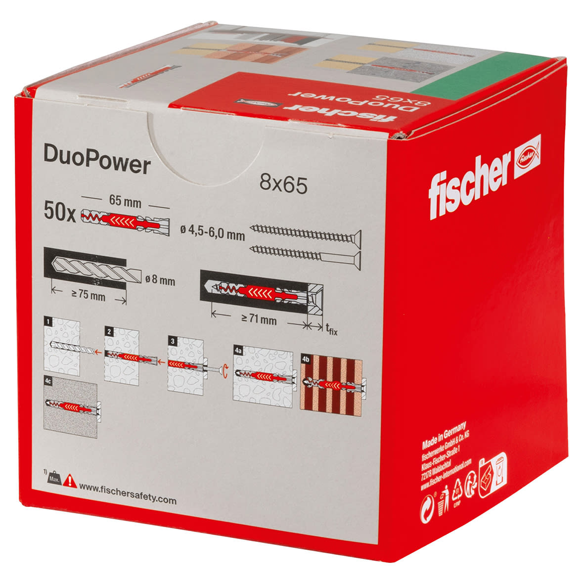 DuoPower Nylon Wall Plug - 8 x 65mm - Red & Grey - Pack of 50 - view 5