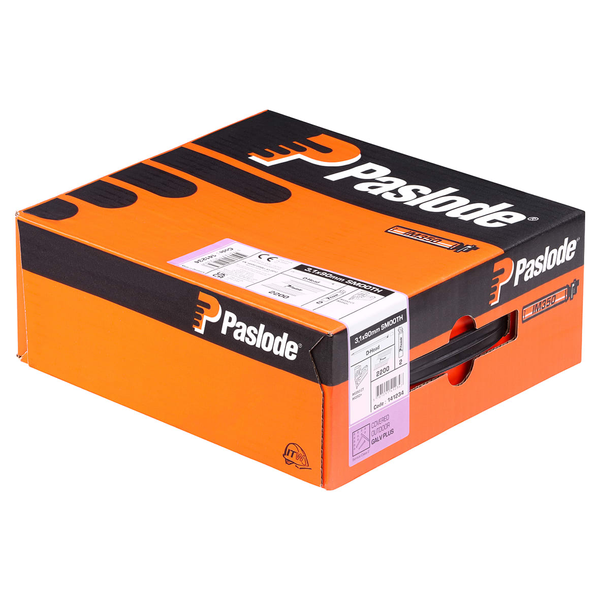 Clipped Head Nails & Gas - Plain - 34° Angled - 3.1 x 90mm - Galvanised + - Pack of 2200 - view 3