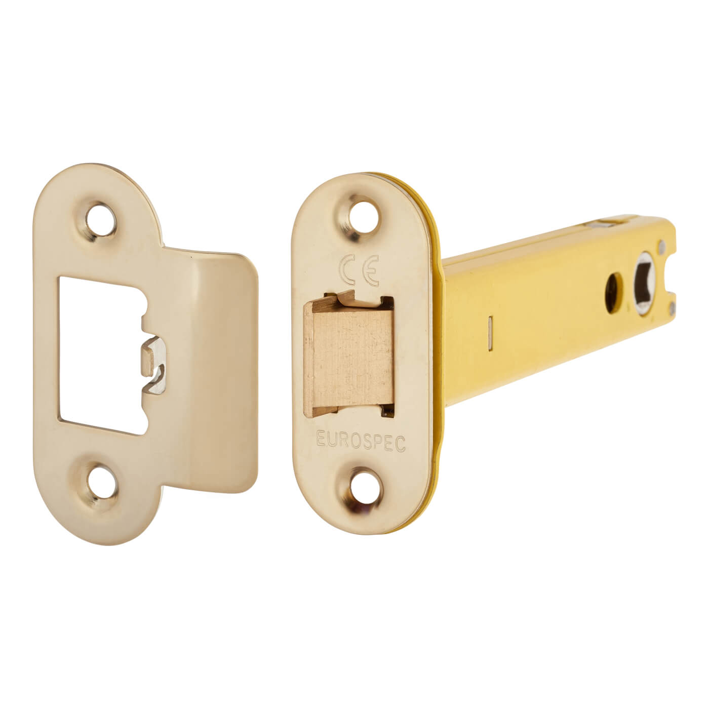 Heavy Duty Bolt Through Tubular Latch - 128mm Case - 107mm Backset - Radius - PVD Brass - view 2
