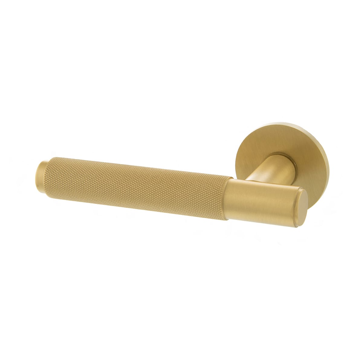 Millhouse Brass Crompton Knurled Door Handle on Rose - Satin Brass - view 2