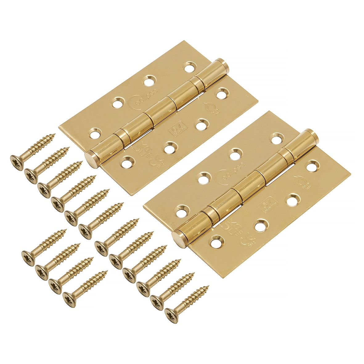 Ball Bearing Grade 7 Butt Fire Door Hinge - 102 x 67 x 2mm - Polished Brass - Pair - view 2