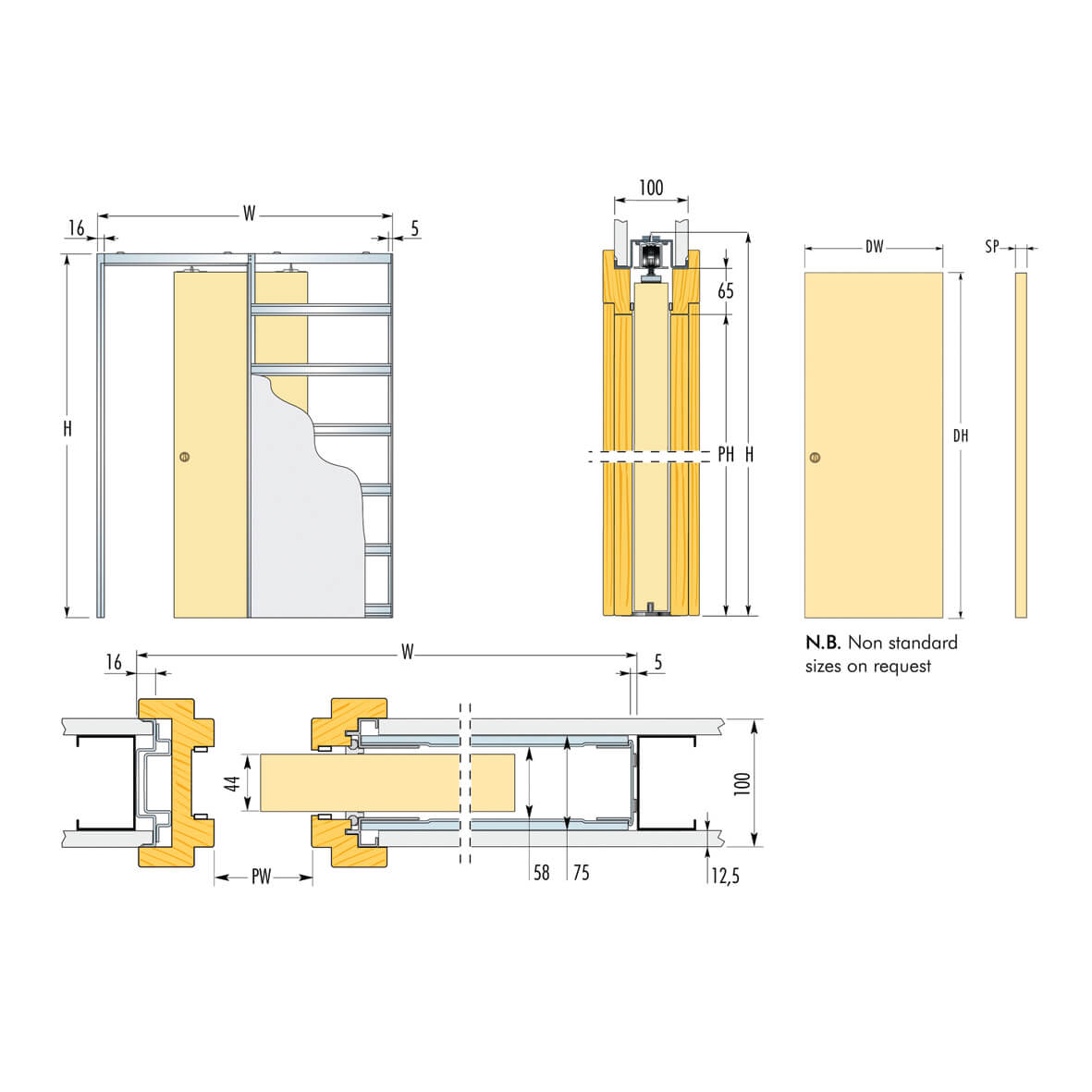 Single Fire Pocket Door Kit - - 100mm Finished Wall Thickness - 686 x 1981mm Door Size - view 2