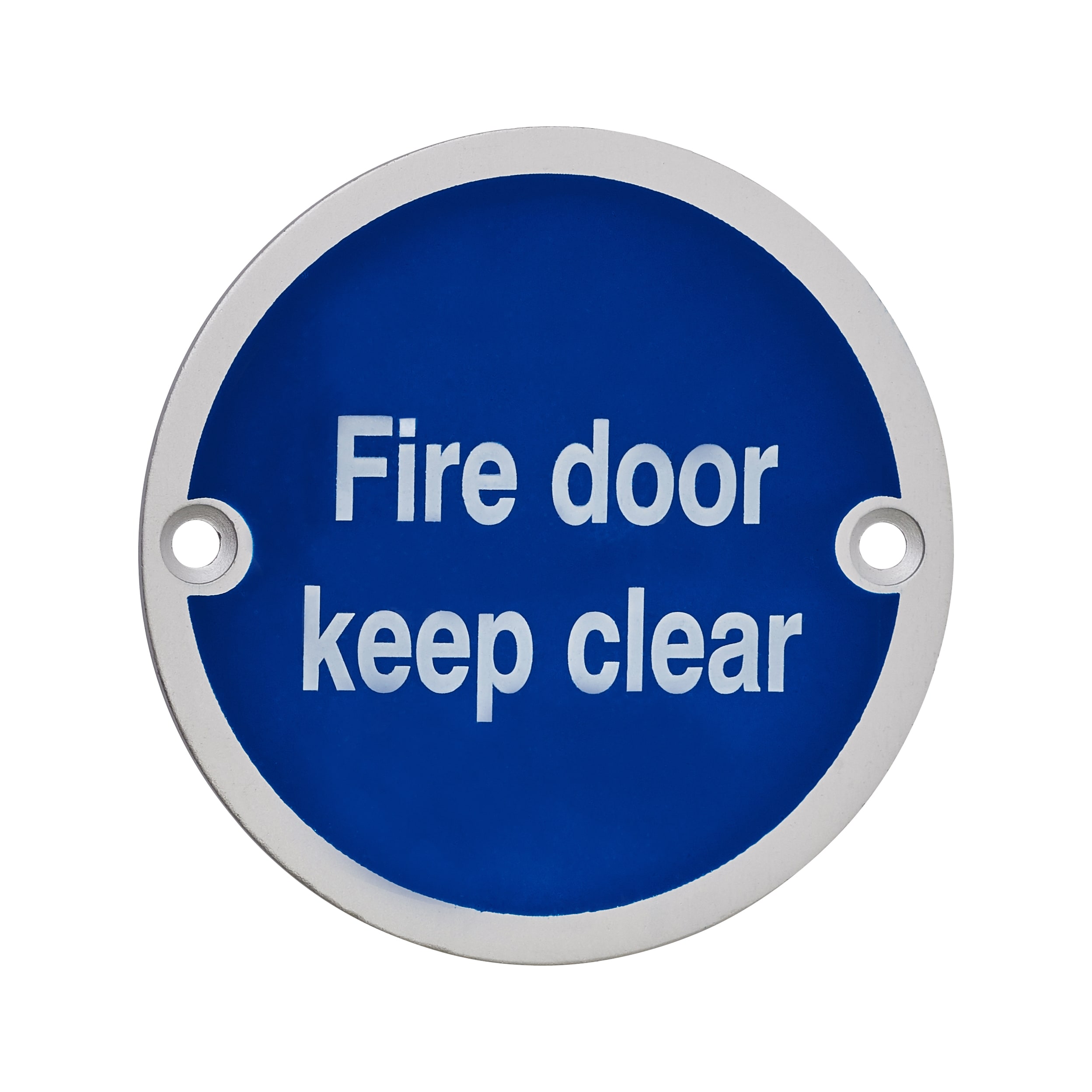 Fire Door Keep Clear Door Sign - 75mm Diameter - Satin Aluminium - view 2