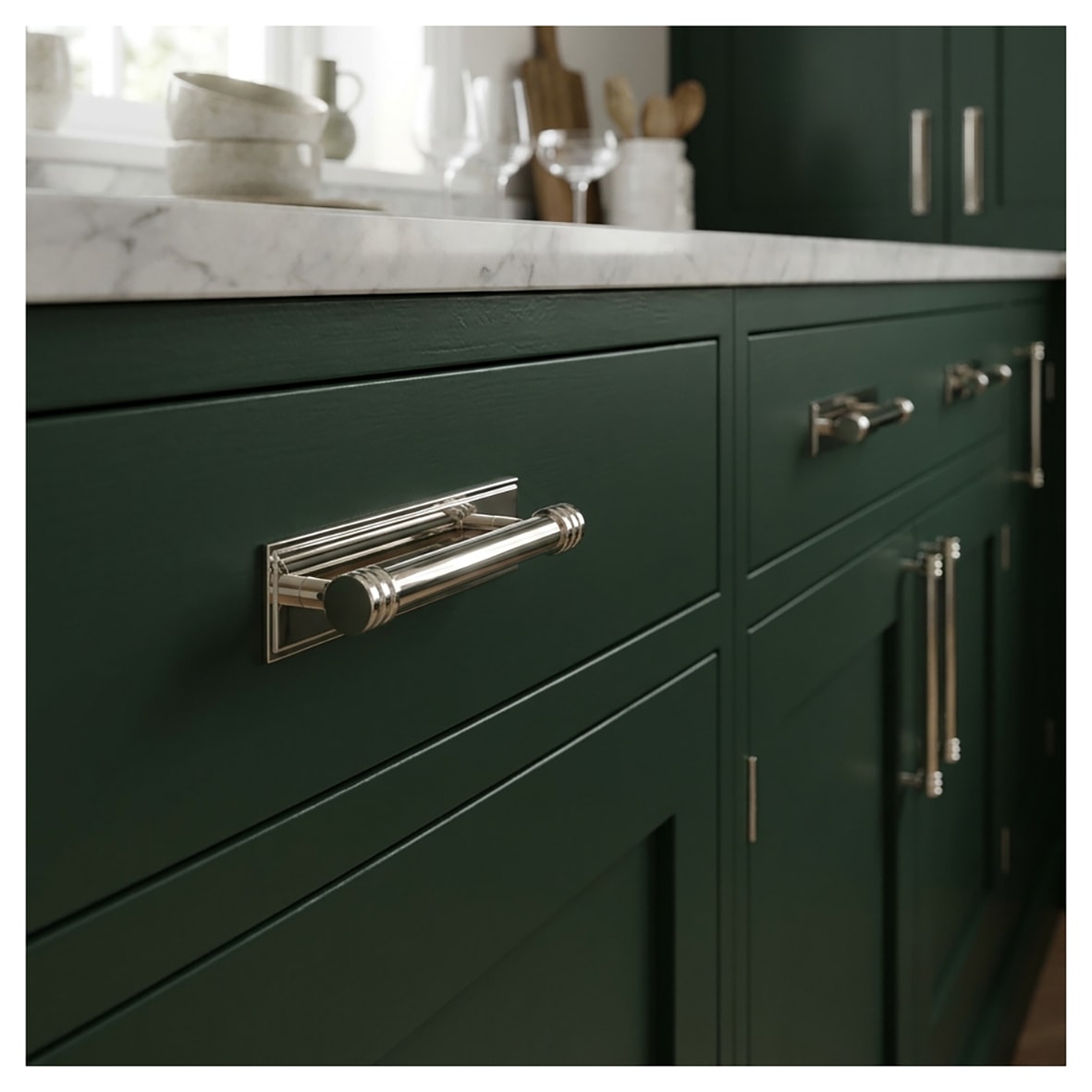 Sturt 15mm Reeded T-Bar Cabinet Pull Handle on Stepped Backplate - 96mm c/c - Polished Nickel - view 4