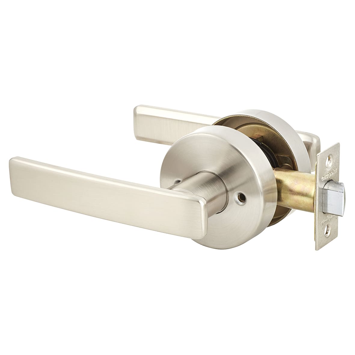 Satin Stainless Steel Straight Hotel Passage Door Handles on Round Rose Set - view 2