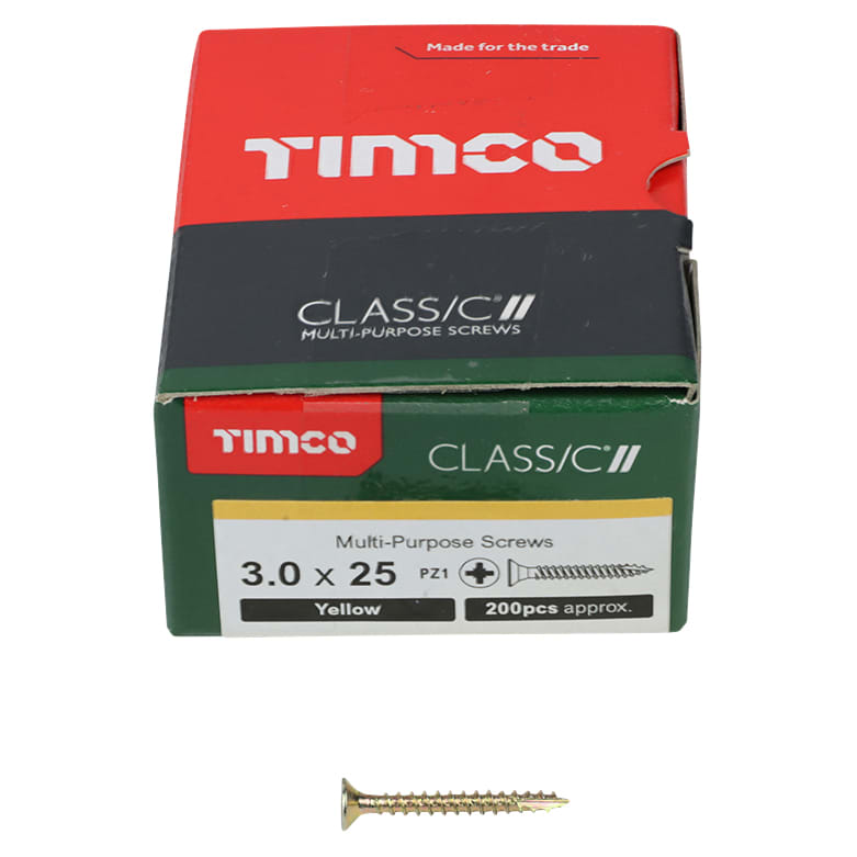 Classic Pozi Countersunk Wood Screws - 3.0 x 25mm - Yellow Zinc - Pack of 200 - view 3