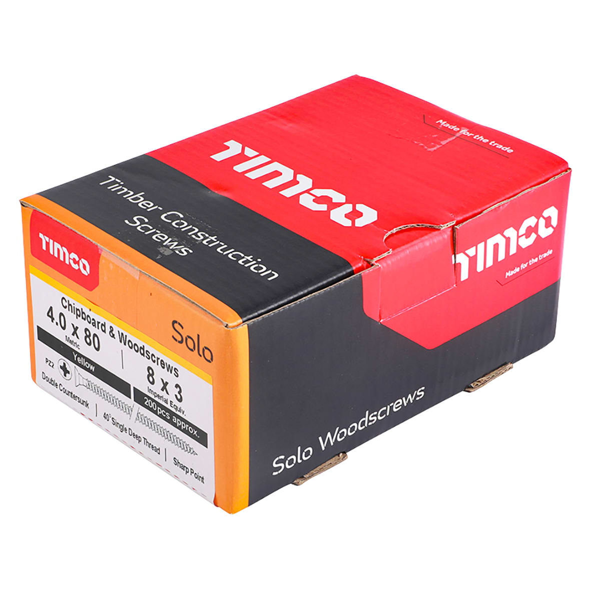 Solo Chippy Pozi Countersunk Wood Screws - 4.0 x 80mm - Yellow Zinc - Pack of 200 - view 3