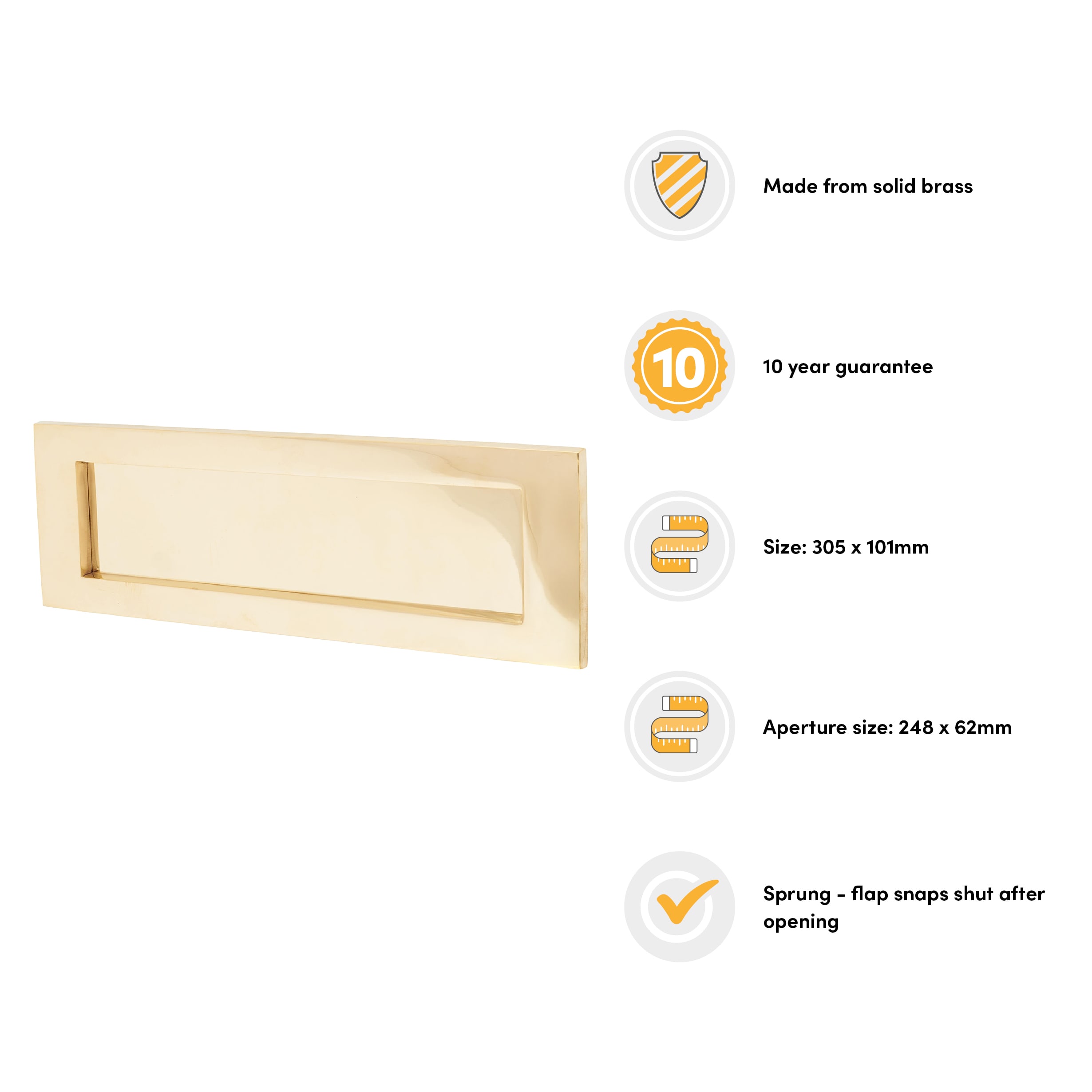 Marcus Letter Plate - 305 x 101mm - Unlacquered Brass - view 2