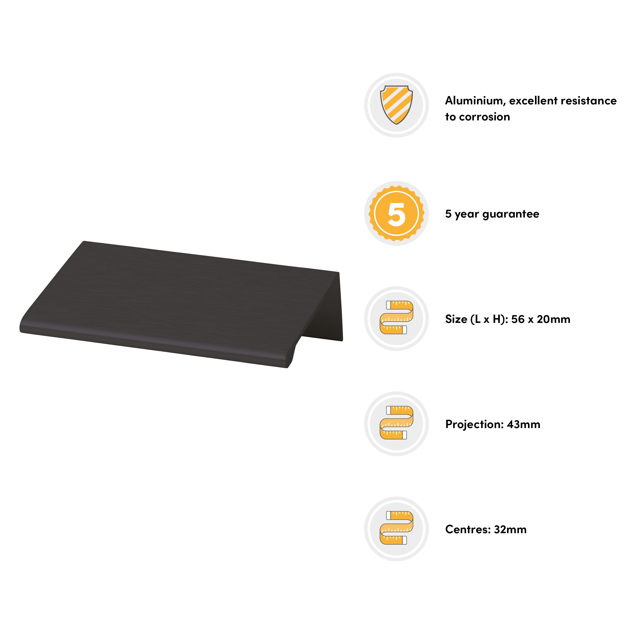 Serva Lipped Edge Cabinet Pull Handle - 32mm Centres - Black - view 3
