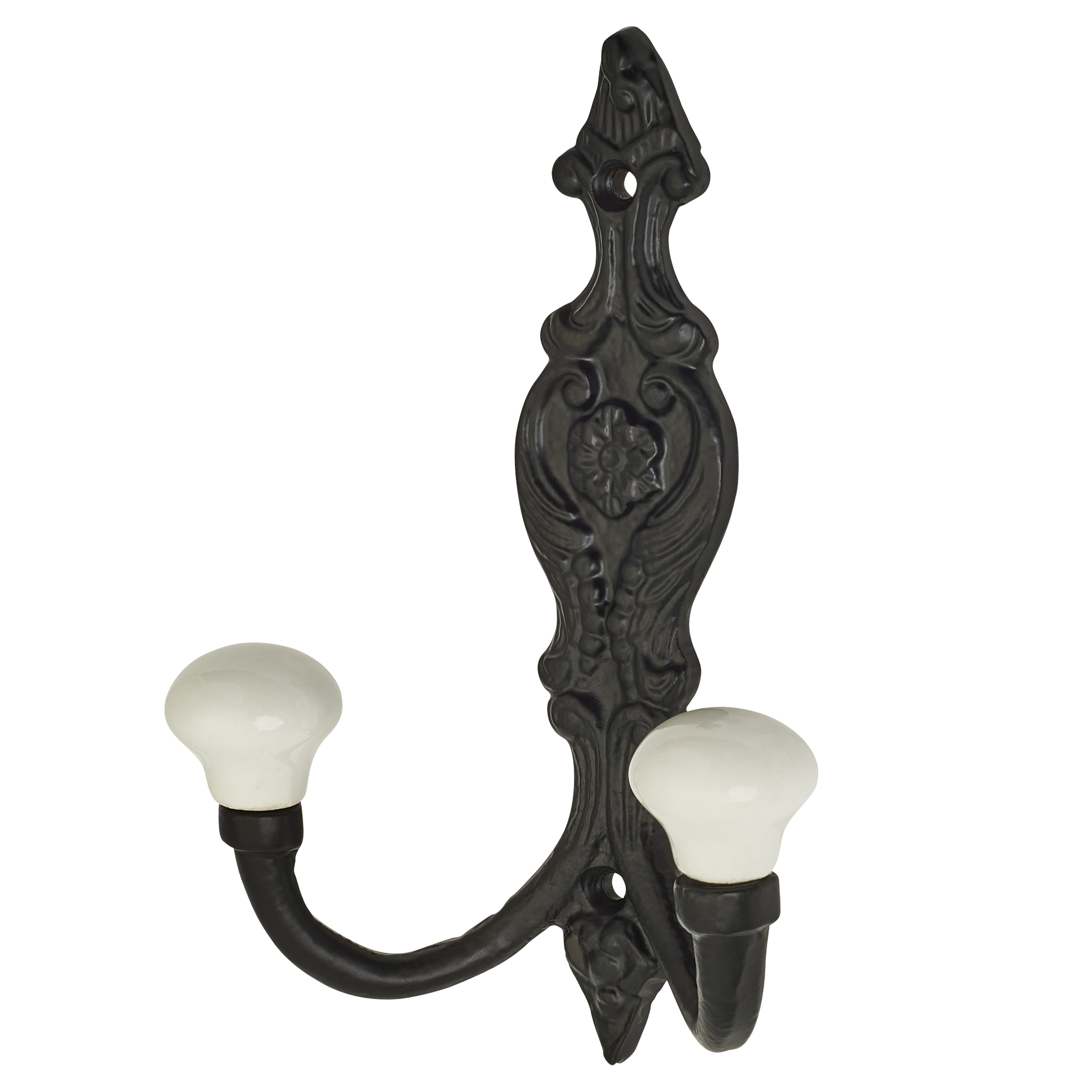Double Coat Hook - 150 x 110mm - Black Iron & Porcelain - view 2