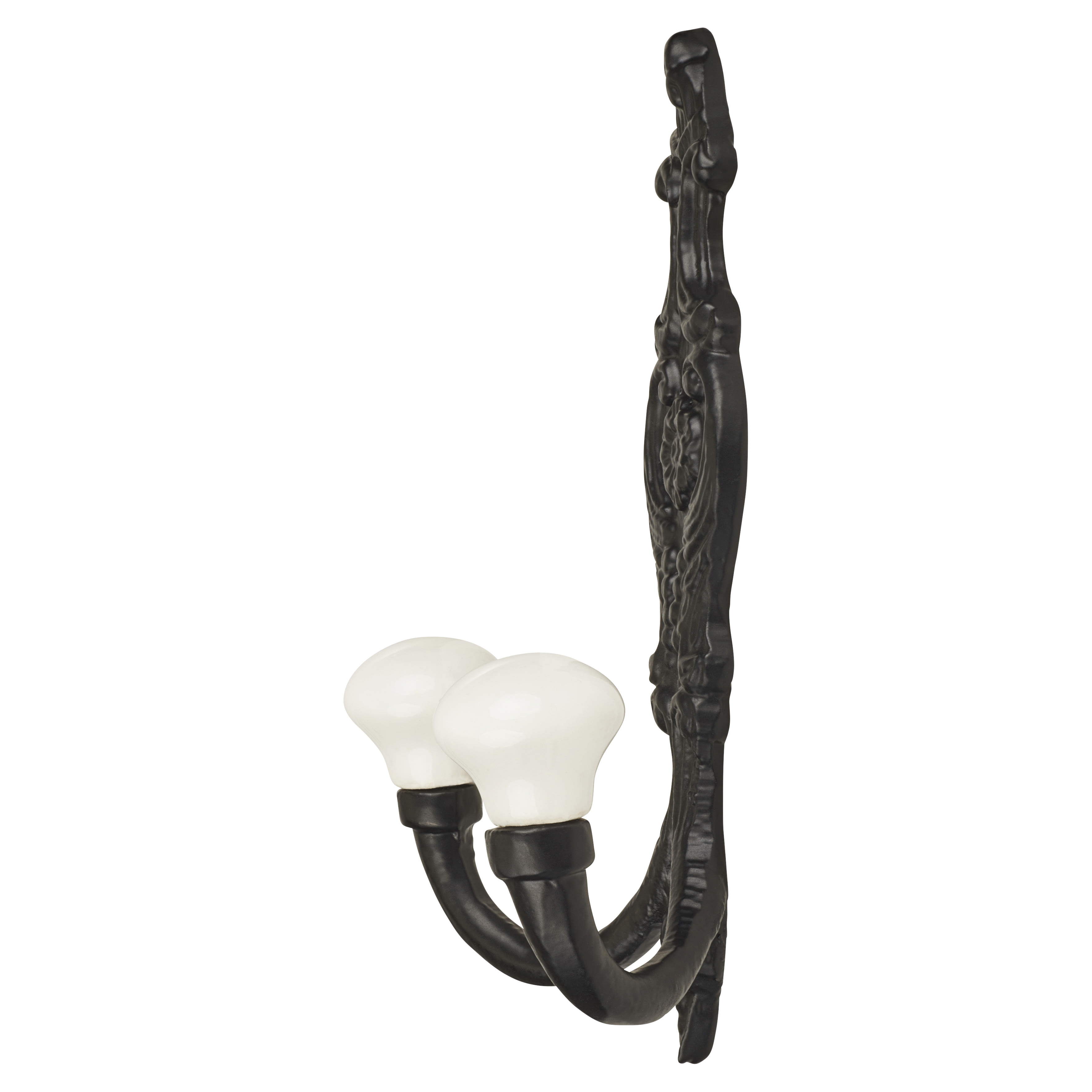 Double Coat Hook - 150 x 110mm - Black Iron & Porcelain - view 3