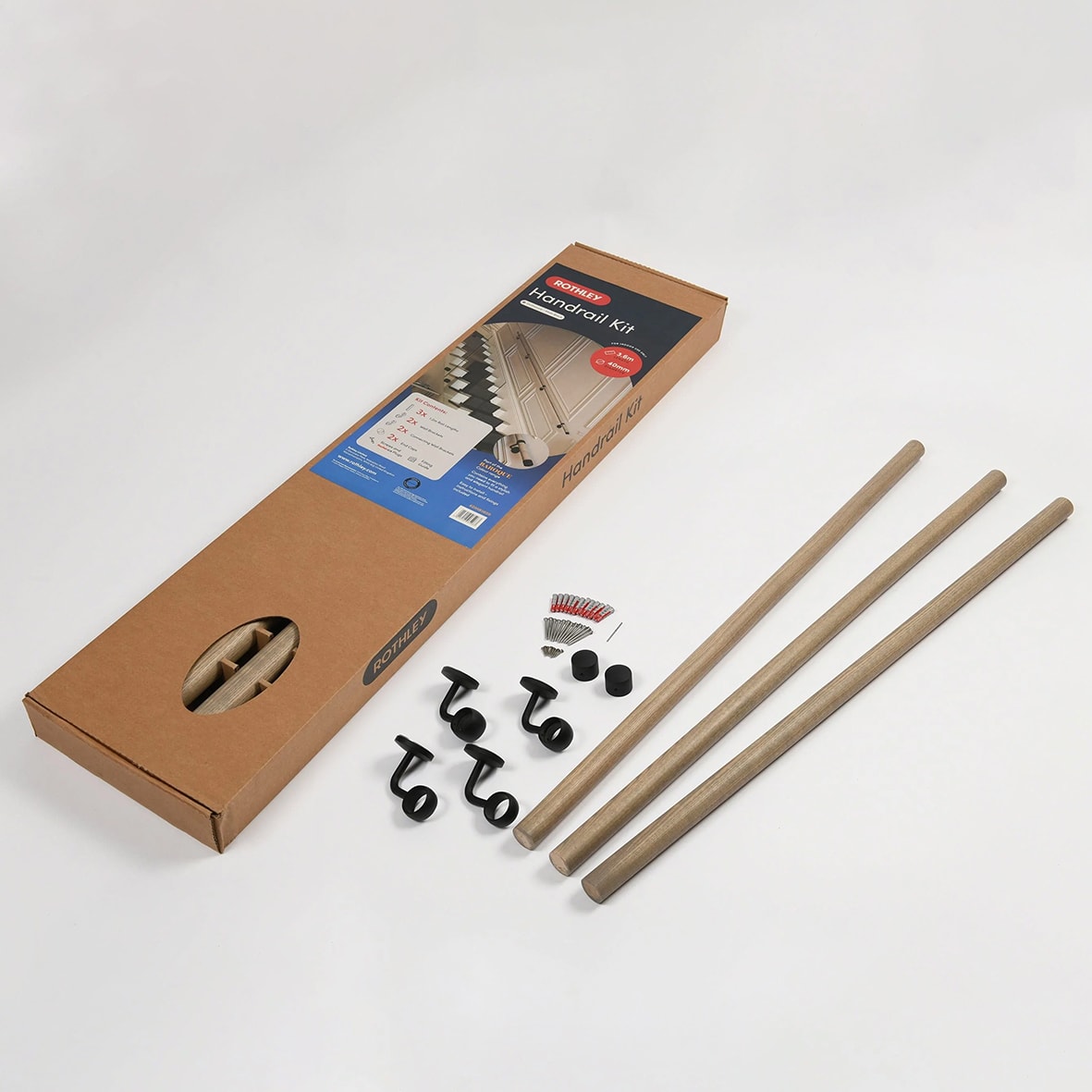 40mm Wooden Handrail Banister Staircase Rail Support Kit - 3600mm Length - Driftwood - view 2
