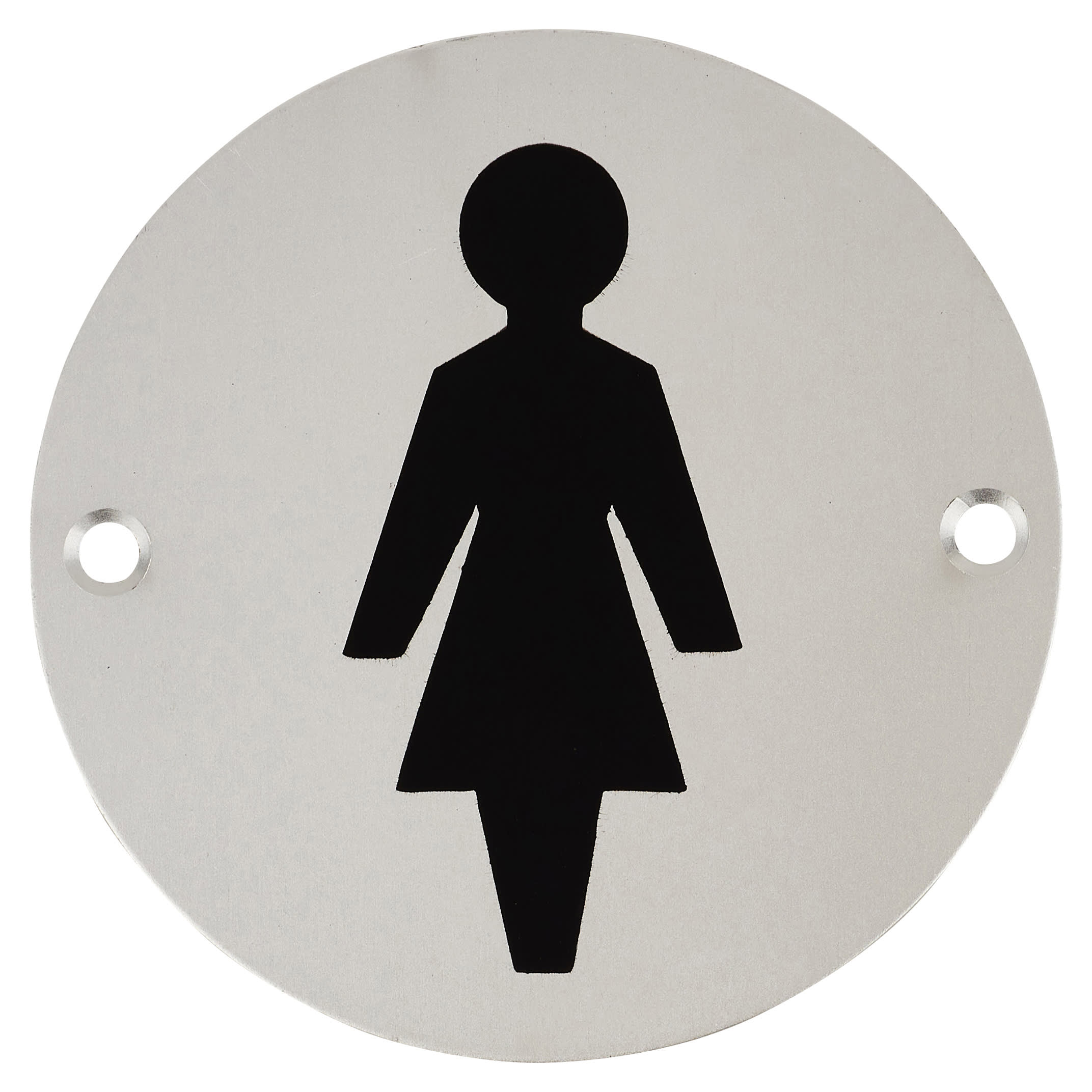 Ladies Toilet Door Sign - 75mm Diameter - Satin Aluminium - view 2