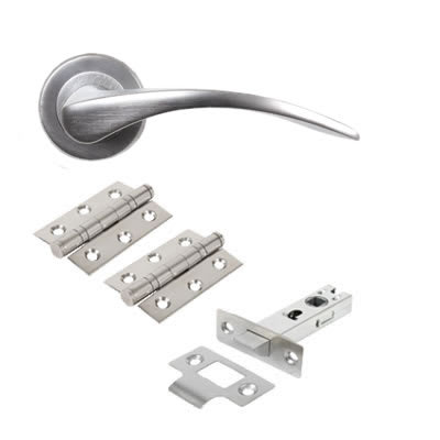 Brass Satin Chrome Latch Door Handles on Rose Pack - Oliver Range - view 2
