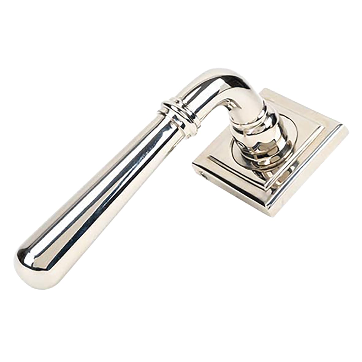 Polished Nickel Door Handles on Square Rose - Newbury Range - view 2