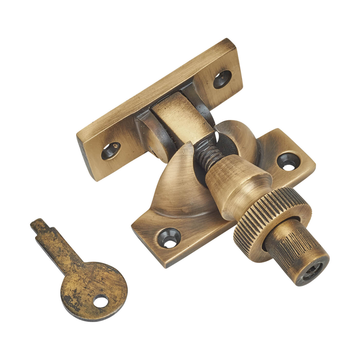 Locking Brighton Screw Pattern Sash Window Fastener - 57 x 22mm - Antique Brass - view 2