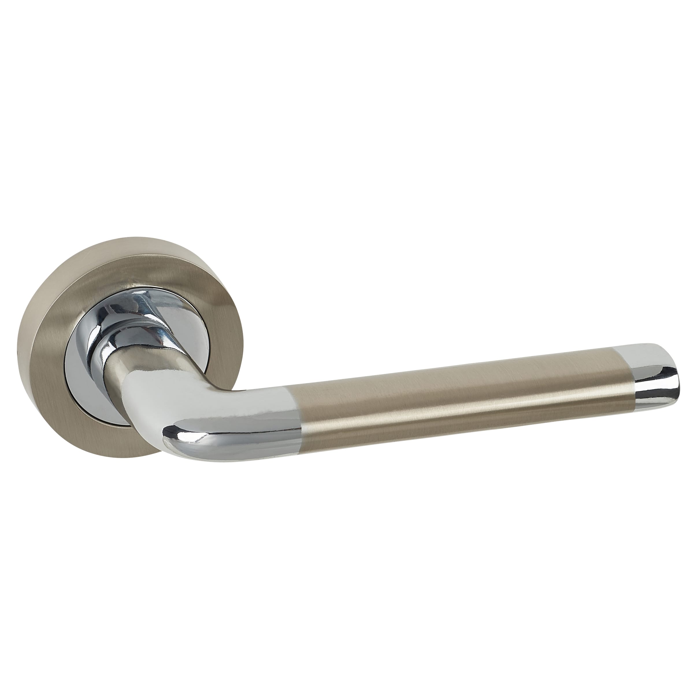 Polished Chrome/Satin Nickel Door Handles on Round Rose - Ferro Range - view 3